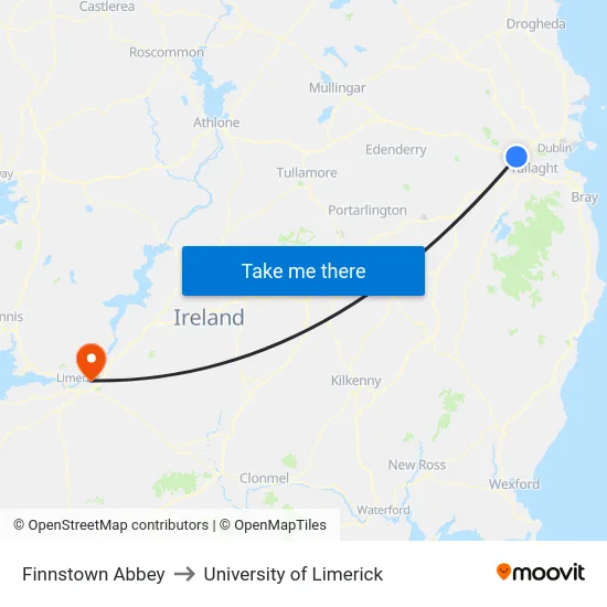 Finnstown Abbey to University of Limerick map