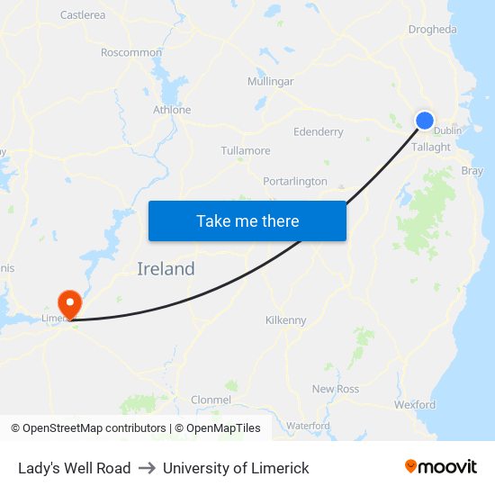 Lady's Well Road to University of Limerick map