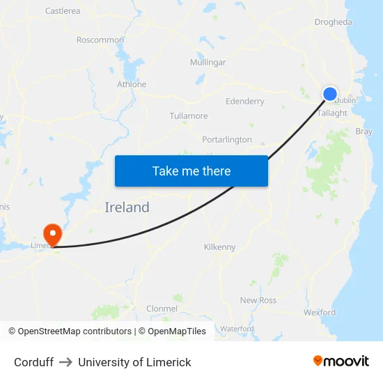 Corduff to University of Limerick map