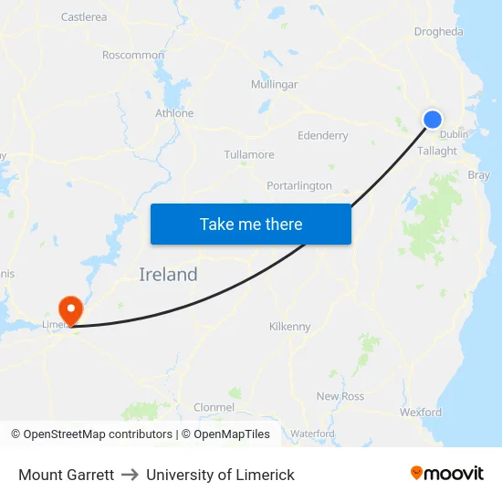 Mount Garrett to University of Limerick map