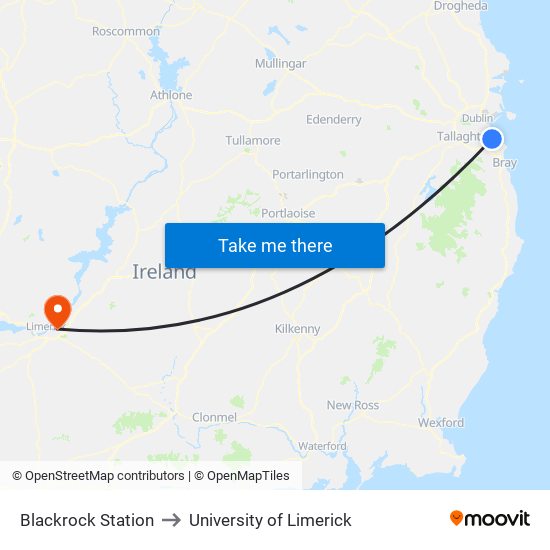 Blackrock Station to University of Limerick map