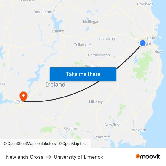Newlands Cross to University of Limerick map