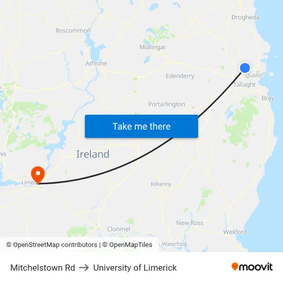 Mitchelstown Rd to University of Limerick map