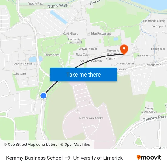 Kemmy Business School to University of Limerick map