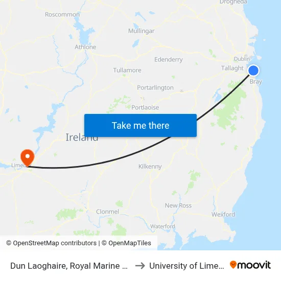 Dun Laoghaire, Royal Marine Road to University of Limerick map