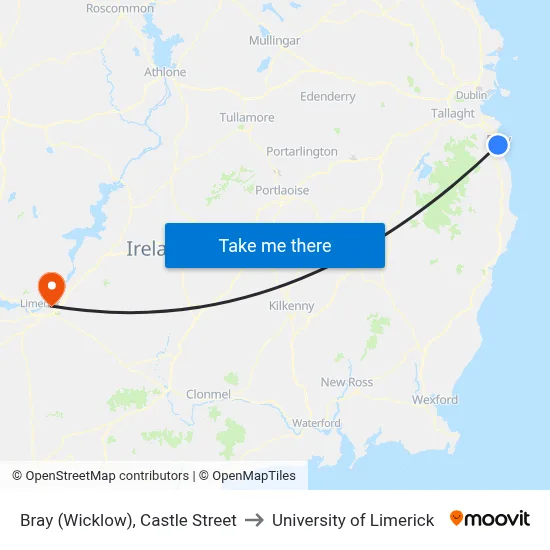 Bray (Wicklow), Castle Street to University of Limerick map
