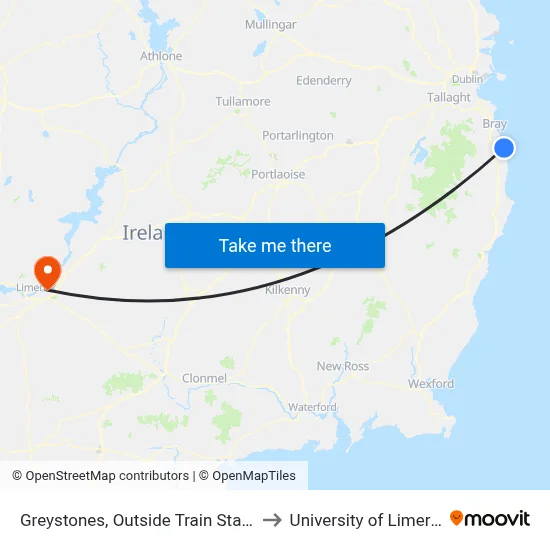 Greystones, Outside Train Station to University of Limerick map