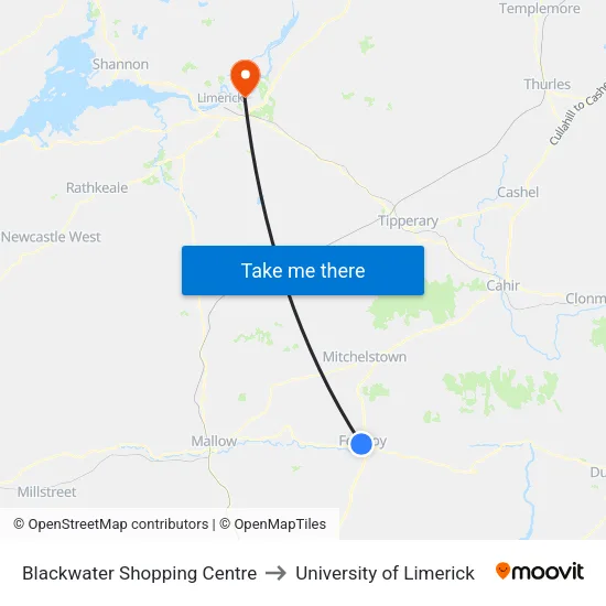 Blackwater Shopping Centre to University of Limerick map