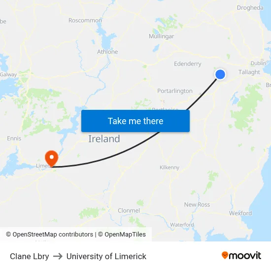 Clane Lbry to University of Limerick map
