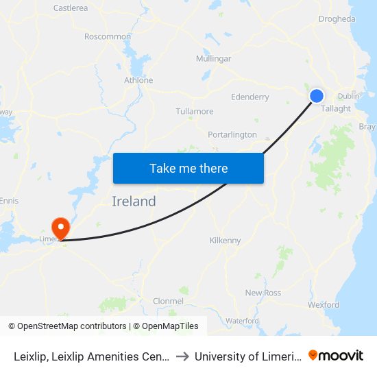 Leixlip, Leixlip Amenities Centre to University of Limerick map