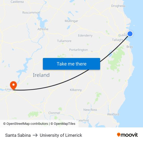 Santa Sabina to University of Limerick map