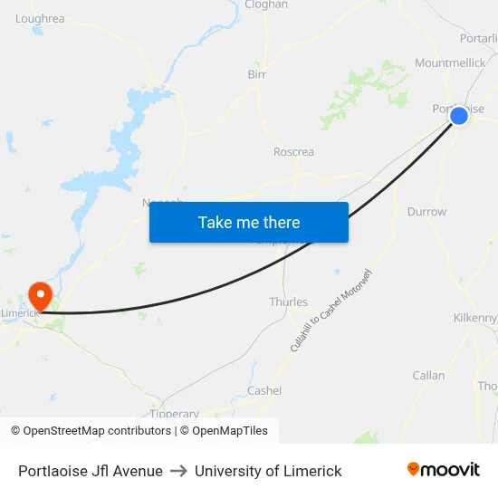 Portlaoise Jfl Avenue to University of Limerick map