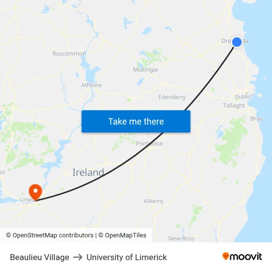 Beaulieu Vllge to University of Limerick map