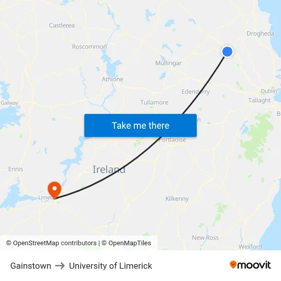 Gainstown to University of Limerick map