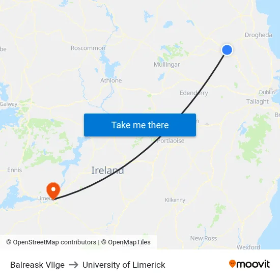 Balreask Vllge to University of Limerick map