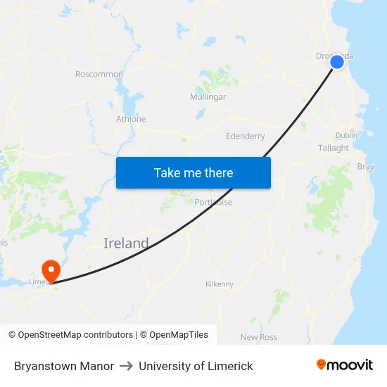 Bryanstown Manor to University of Limerick map