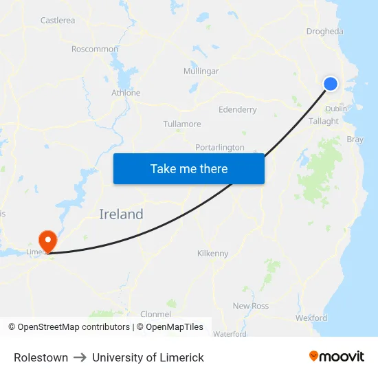 Rolestown to University of Limerick map