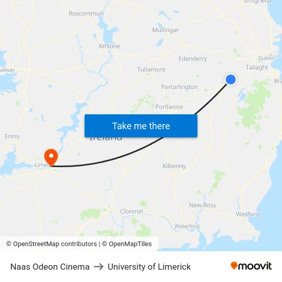 Naas Odeon Cinema to University of Limerick map
