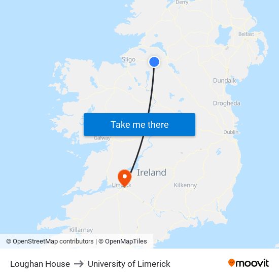 Loughan House to University of Limerick map
