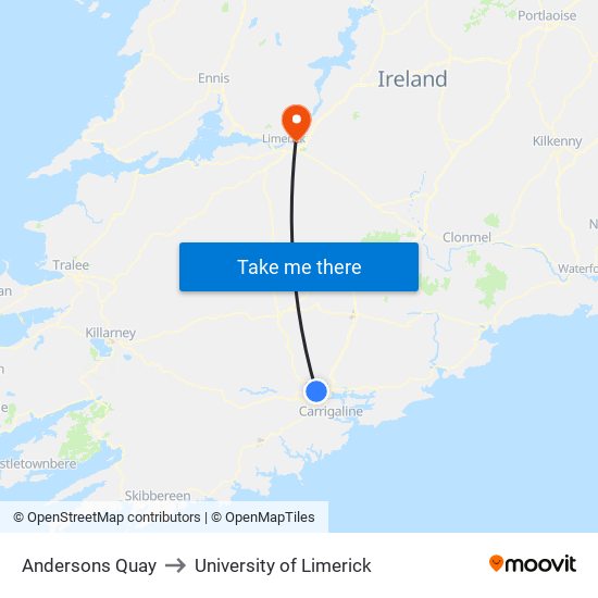 Andersons Quay to University of Limerick map