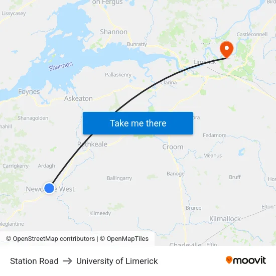 Station Road to University of Limerick map