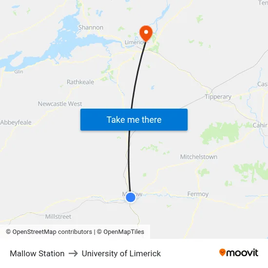 Mallow Station to University of Limerick map