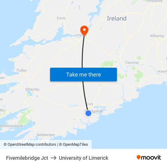 Fivemilebridge Junction to University of Limerick map