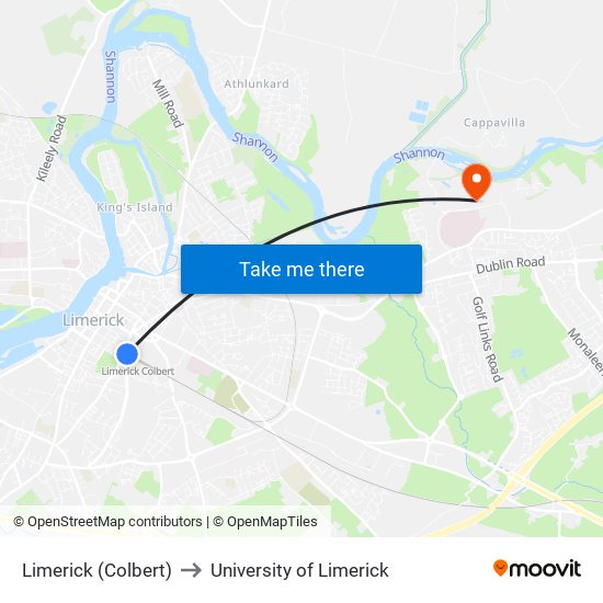 Limerick (Colbert) to University of Limerick map