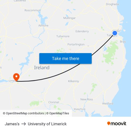 James's to University of Limerick map