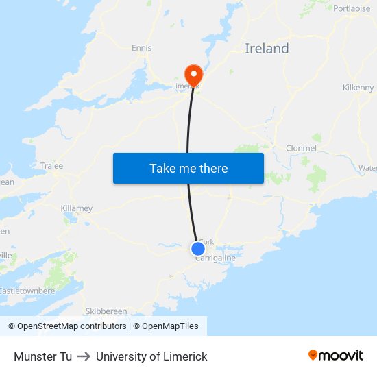 Munster Tu to University of Limerick map