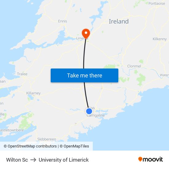 Wilton Sc to University of Limerick map