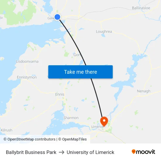 Ballybrit Business Park to University of Limerick map
