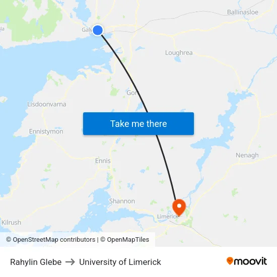 Rahylin Glebe to University of Limerick map