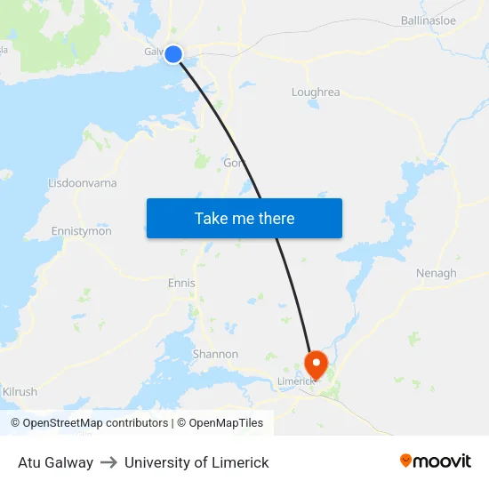 Atu Galway to University of Limerick map
