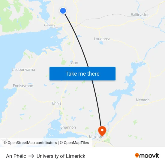 An Phéic to University of Limerick map