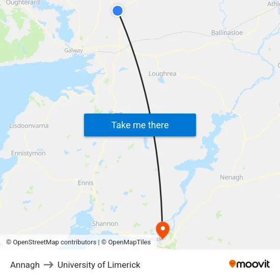 Annagh to University of Limerick map