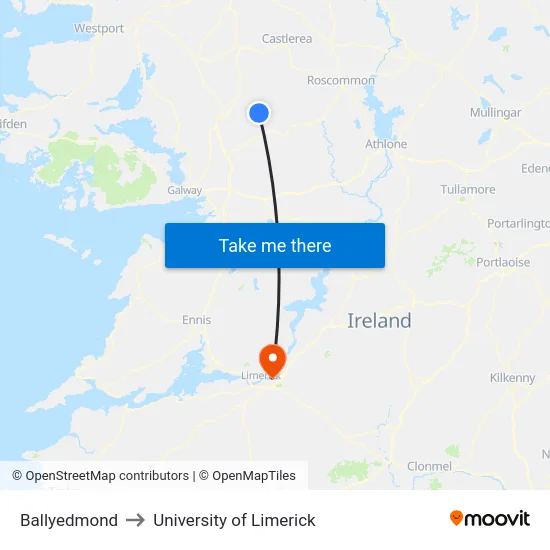 Ballyedmond to University of Limerick map