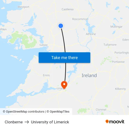 Clonbern to University of Limerick map