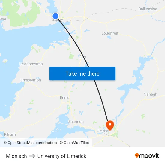Mionlach to University of Limerick map