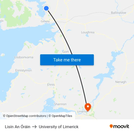 Lisín An Óráin to University of Limerick map