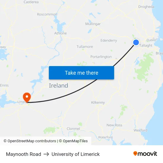 Maynooth Road to University of Limerick map