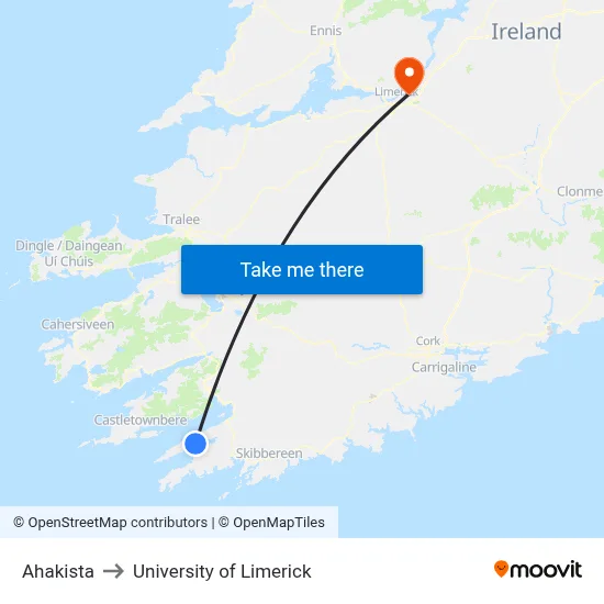 Ahakista to University of Limerick map