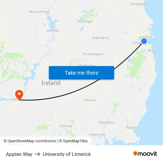 Appian Way to University of Limerick map