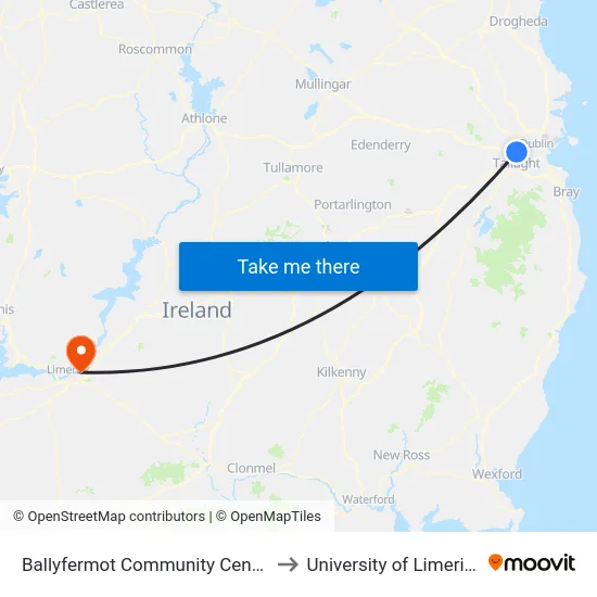 Ballyfermot Community Centre to University of Limerick map