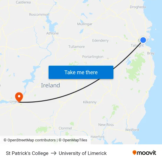 St Patrick's College to University of Limerick map
