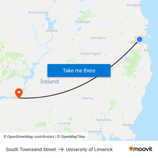 South Townsend Street to University of Limerick map