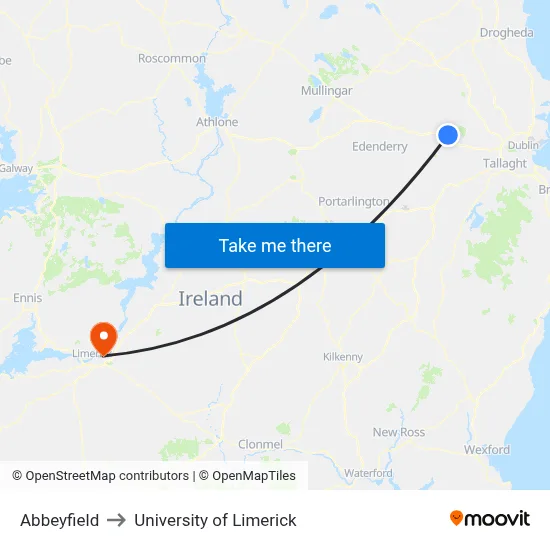 Abbeyfield to University of Limerick map