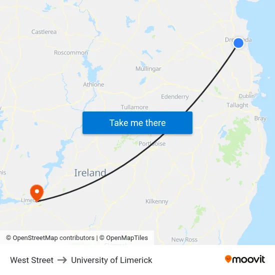 West Street to University of Limerick map