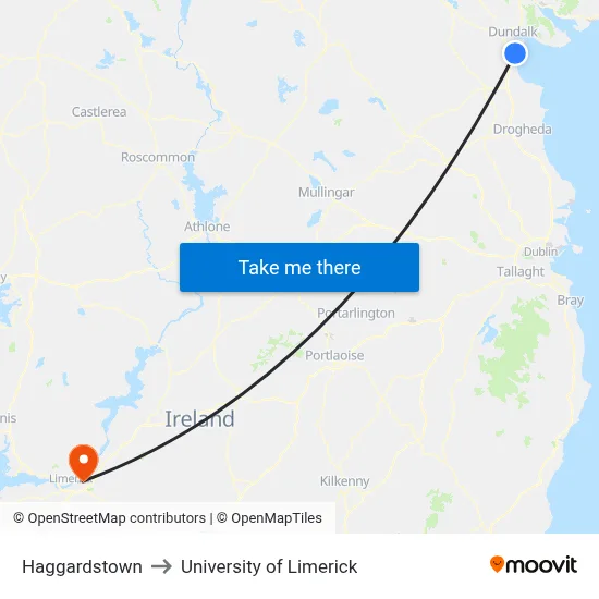 Haggardstown to University of Limerick map