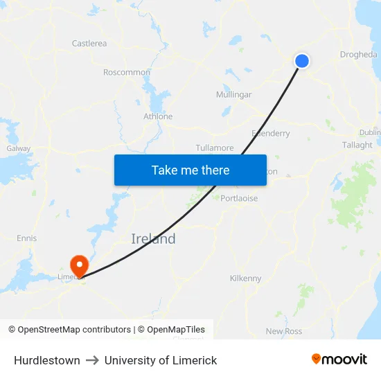 Hurdlestown to University of Limerick map